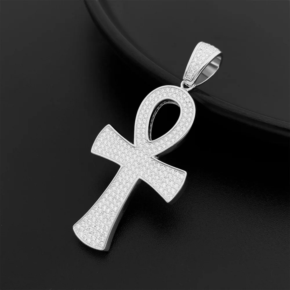 VVS1 Moissanite S925 Silver Round Ankh Cross Pendants Necklace Real Diamond Iced Out Necklaces For Men Women Jewelry With GRA