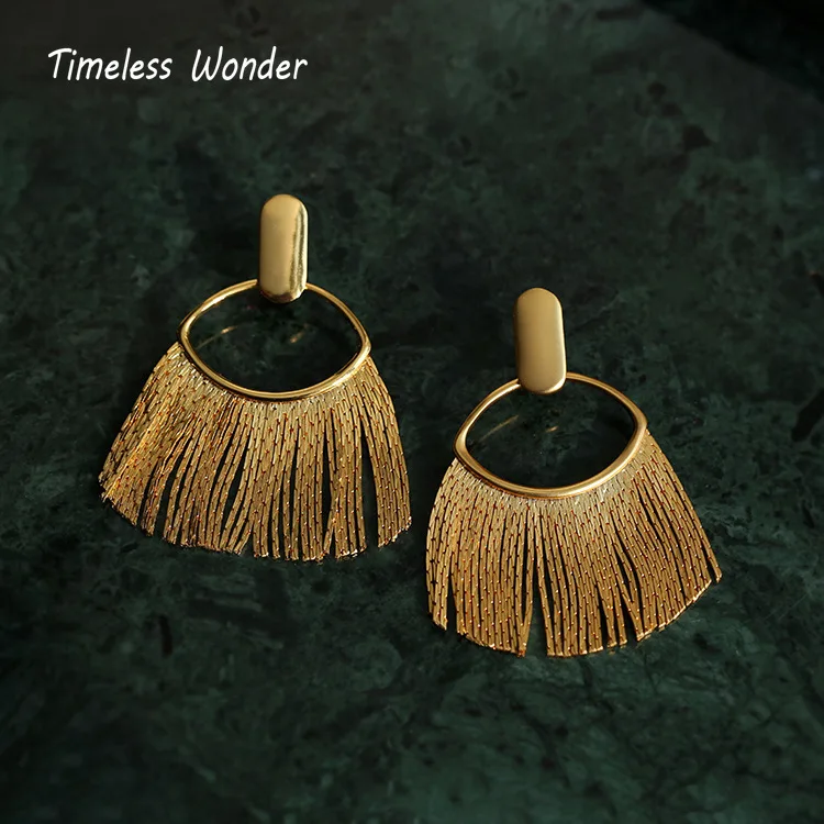 

Timeless Wonder Geo Fan Tassel Drop Earrings for Women Jewelry Gothic Designer Ins Runway Statement Gift Egirl Unique Rare 2445