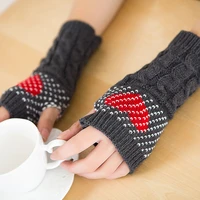 1 pair winter women soft fingerless gloves fashion love heart knitted fitness gloves girls women hand warm mittens autumn