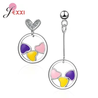 fast delivery 925 sterling silver romantic heart pendant drop earrings shiny cubic zirconia asymmetric dangle earrings wholesale