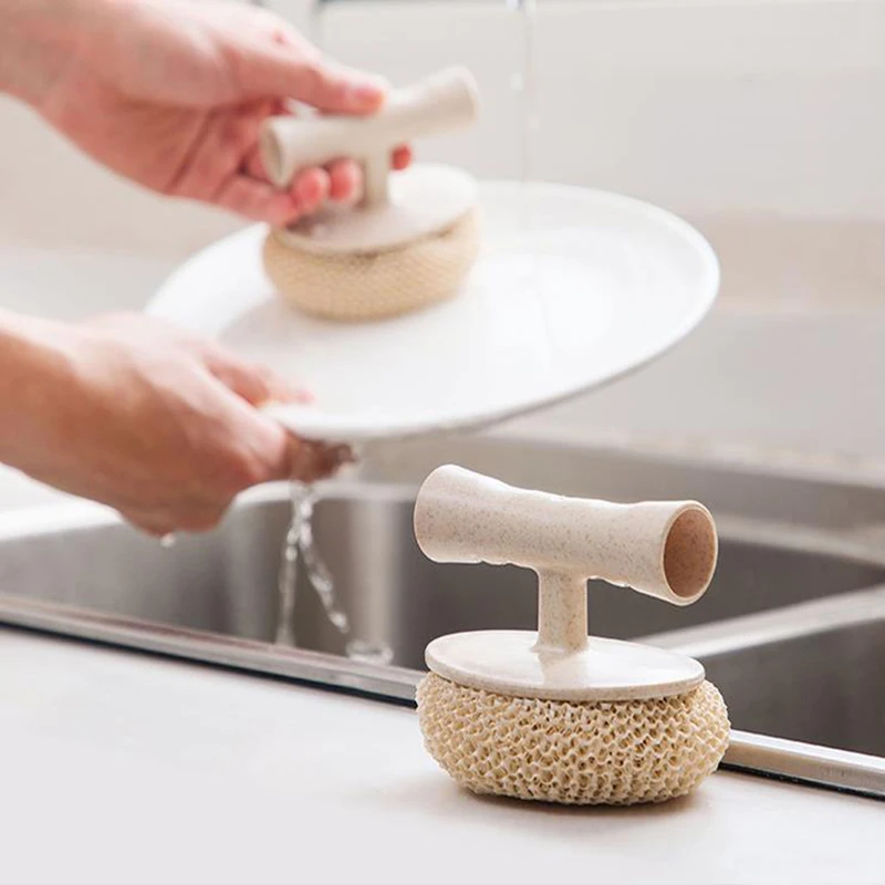 Бамбуковая щетка для кастрюль ПП короткая ручка ручная съемная чистки предметы