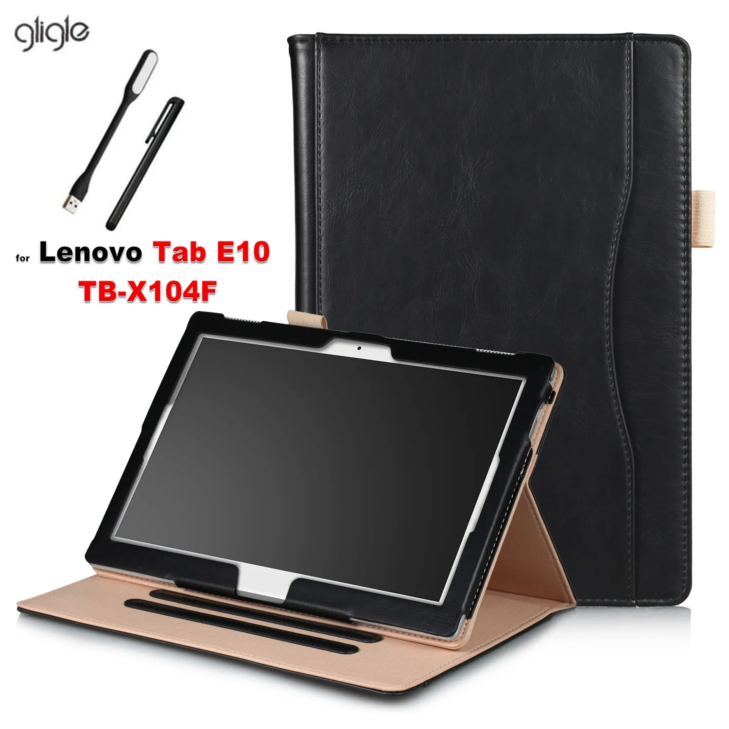 Gligle Muti-Angle кожаный чехол-подставка для Lenovo Tab E10(TB-X104F) tab shell + Led touch pen Бесплатная
