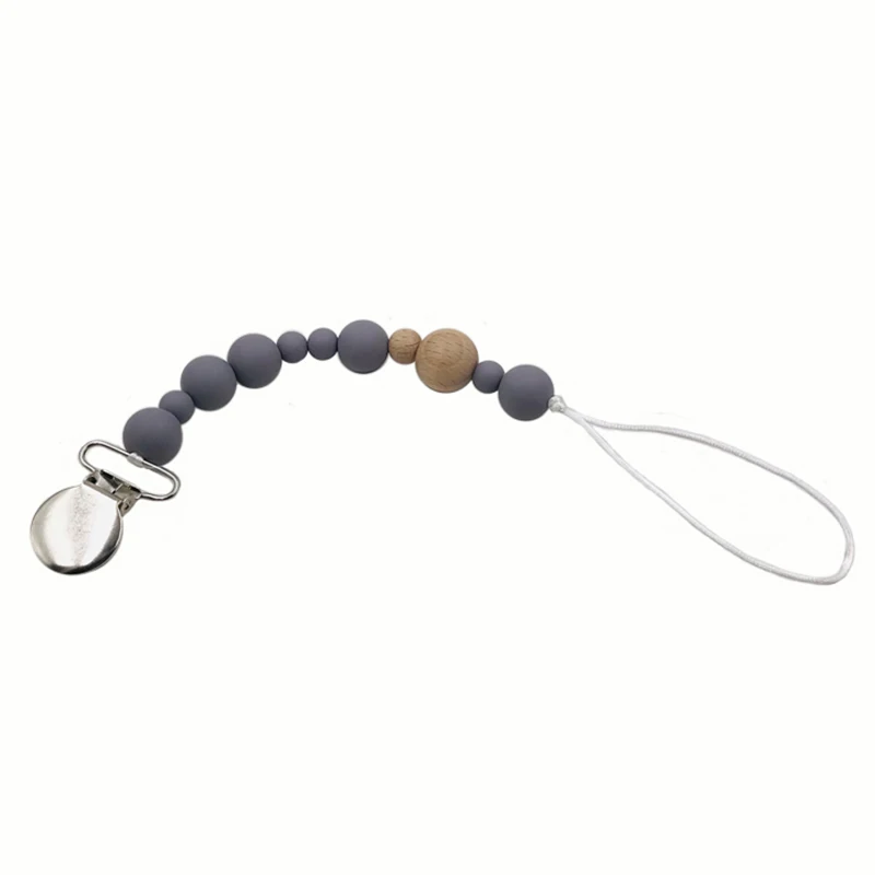 Cadena de mordedor para beb&eacute;, mordedor org&aacute;nico, dentici&oacute;n Natural de agarre de juguete, cuentas de silicona, mordedor para beb&eacute; reci&eacute;n nacido, regalo DIY para beb&eacute;-2