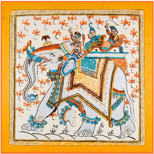 Женский саржевый шелковый шарф с принтом слона брендовая бандана 100*100 см