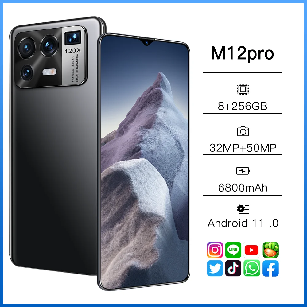 

M12 Pro Global 12 + 512GB 32 + 50MP Double Sim Card Unlocked 6800mah Smartphone 6.7-inch MTK6889 6800Mah Battery Cell Phone