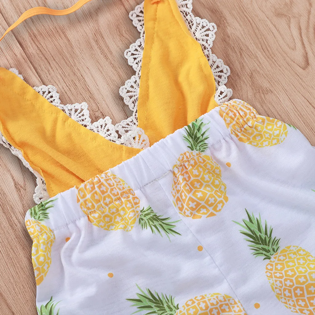 Летняя одежда для маленьких девочек комбинезон с кружевным пэчворком и