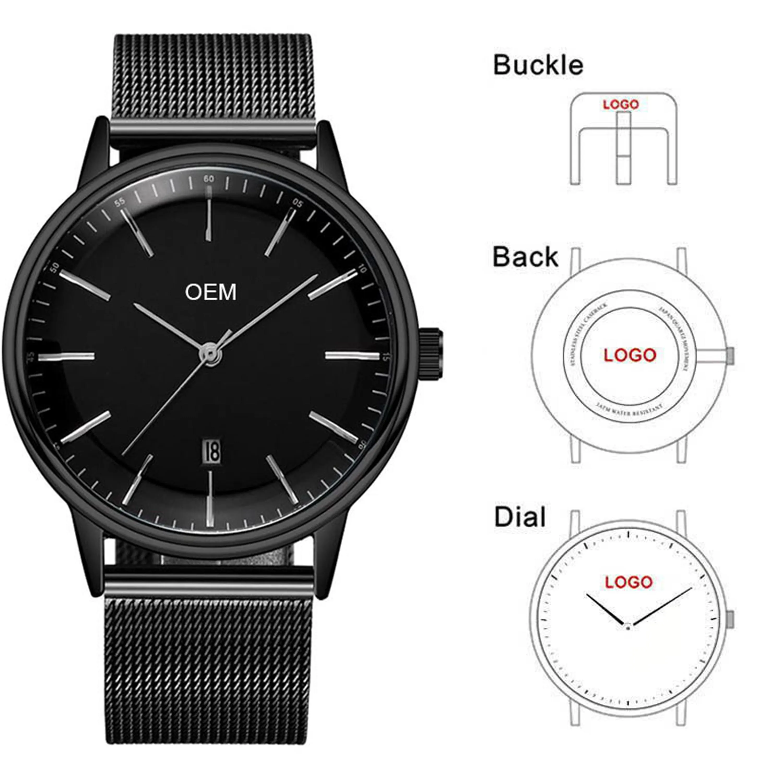 Мужские наручные часы CL047 черные с логотипом печатным на заказ - купить по