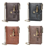 d0ud genuine leather soft bifold rfid wallets for men coin purse keychain snap zip wallet with chain 4 retro colors to choose