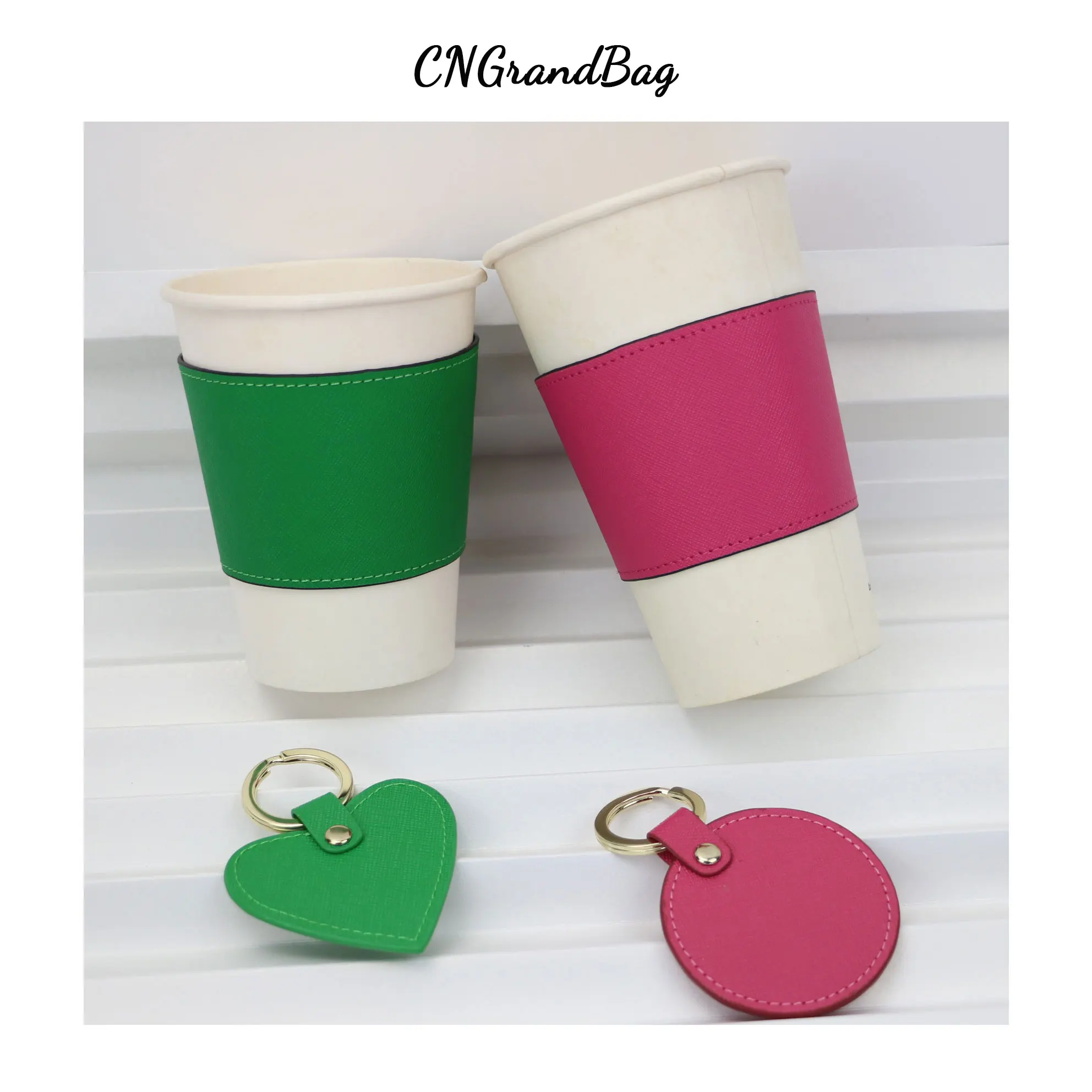 Personalized Genuine Leather Cup Holder Colorful Insulated Leather Cup Sleeve Saffiano Leather Non-slip Wraps for Beverage Cups
