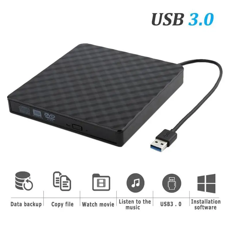 

USB 3.0 External DVD Burner Writer Recorder DVD RW Optical Drive CD/DVD ROM Player MAC OS Windows XP/7/8/10 ABS Plastic Material