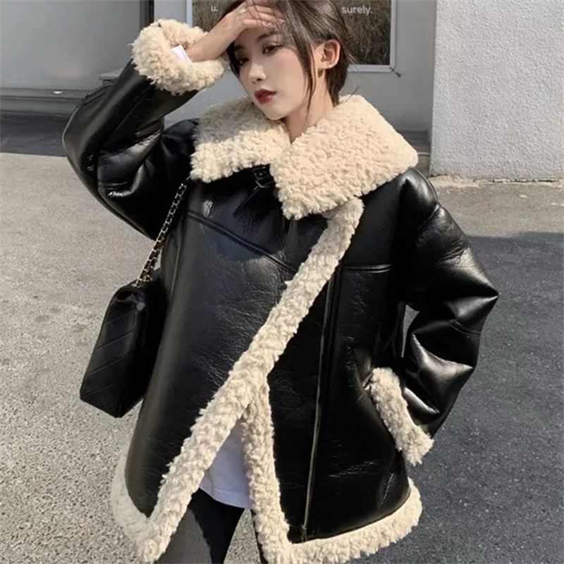 Autumn Oversize Fur Locomotive Clothing Lamb Wool Coat Female Winter New Korean Loose Plus Velvet Warm Leather Jacket LR2189