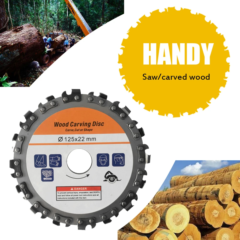 

125mm 16 Tooth Stainless Steel Grinding Woodworking Disc Grooving Chains Disc Wood Carving Cutting Disc 5 Inch Angle Grinder