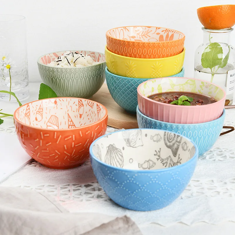 Теснением керамическая посуда бытовой приправа Чаша изоляции 4 5 дюймов десерт