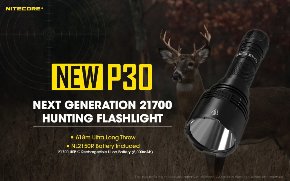 NITECORE P30 охотничий фонарь XP-L HI V3 max 1000 люмен длинный бросок 618 м фонарь 21700 USB-C перезаряжаемый аккумулятор
