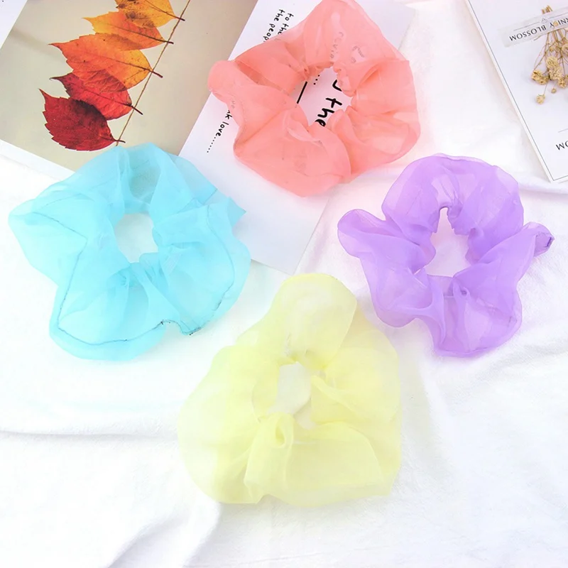 

Женские сетчатые марлевые резинки для волос, большая темпераментная ретро-резинка для волос из органзы, Однотонные резинки для волос для де...