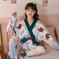 women pajamas set long sleeve cotton nightgown knitted cotton casual and comfortable pajamas 2 pieces sleepwear home clothes