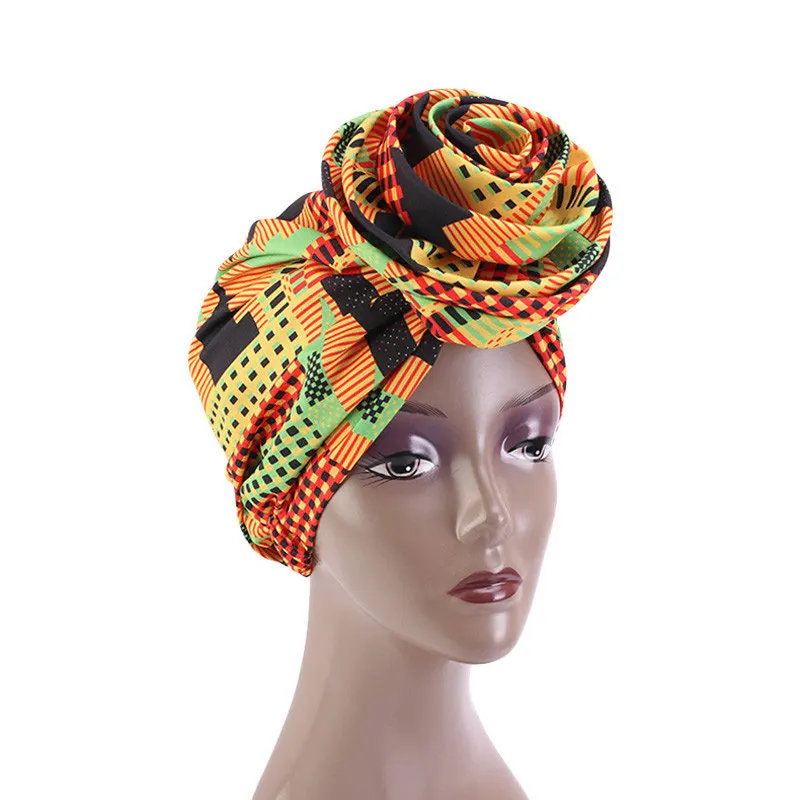 

Cotton women African Print turban Chemo Cancer Cap headwrap bandana 2 in 1 Scarf Stretch Long Hair Scarf headscarf Turban Tie