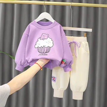 

Children's Girls Spring and Autumn New Korean Style Long-sleeved Suit Baby Cartoon Jacket Casual Pants Two-piece Suit