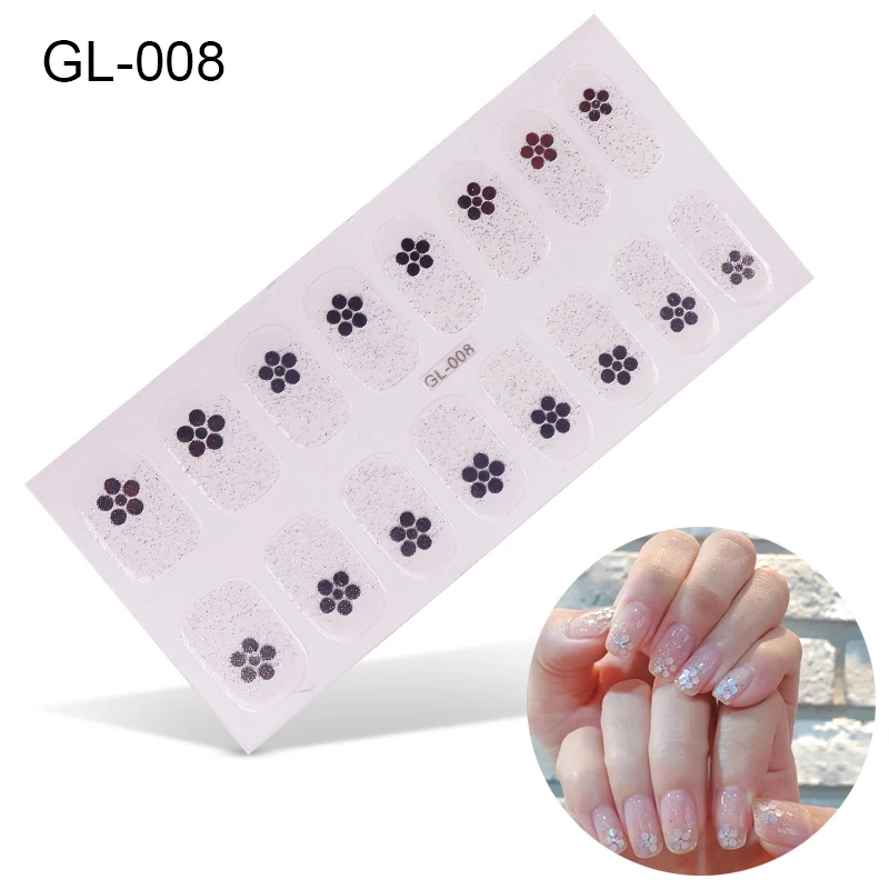 GL-008 Lamemoria, 16 типсов, для дизайна ногтей, полное покрытие, самоклеющиеся наклейки, Переводные обертывания, водонепроницаемые сверкающие наклейки для ногтей, наклейки для маникюра - Цвет: GL-008