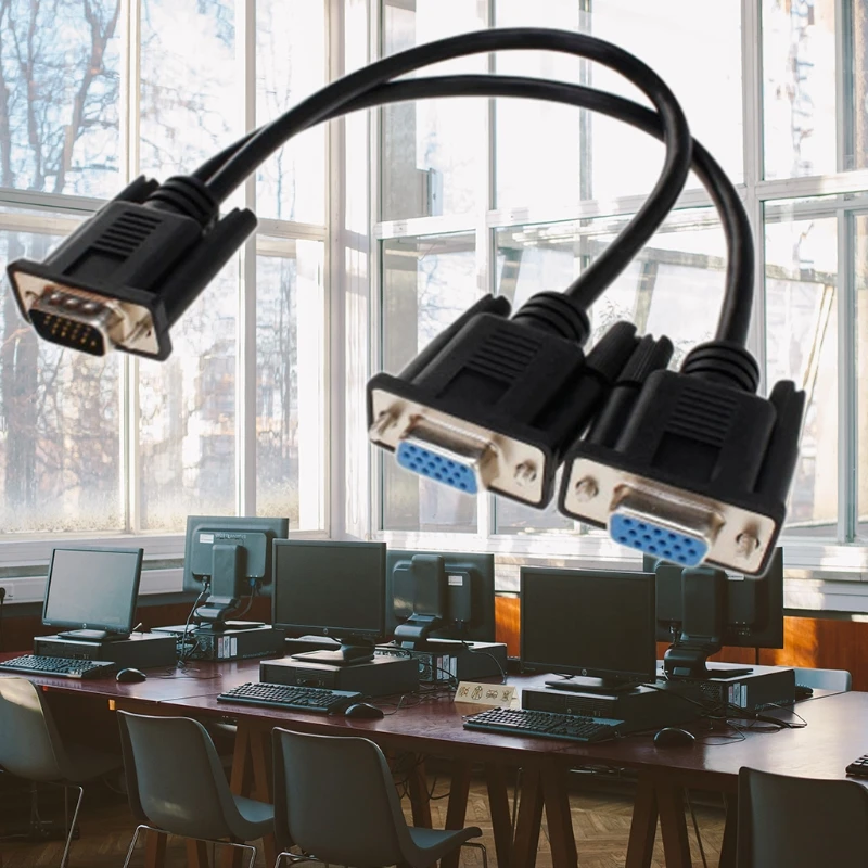 

VGA Splitter Cable Computer to Dual 2 Monitor Adapter Y Splitter Male to Female VGA Wire Cord for PC Laptop