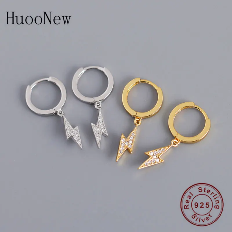 

925 Silver Gold Color Lightning Pot Zirconia Bead Hoop Earring Piercing Pendientes Boucles Doreilles Brinco For Women 2020 NEW