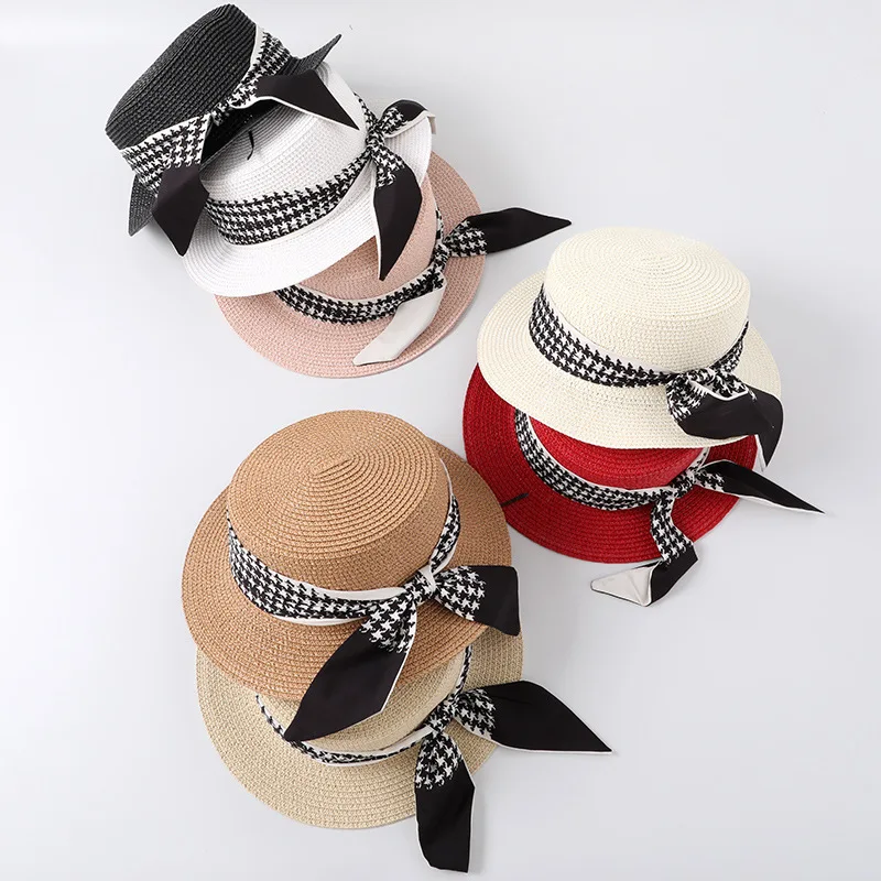 

Kids Straw Cap With New Black and White Bow Girls Baby Summer Outdoor Shading Sun Hat Panama For Travel