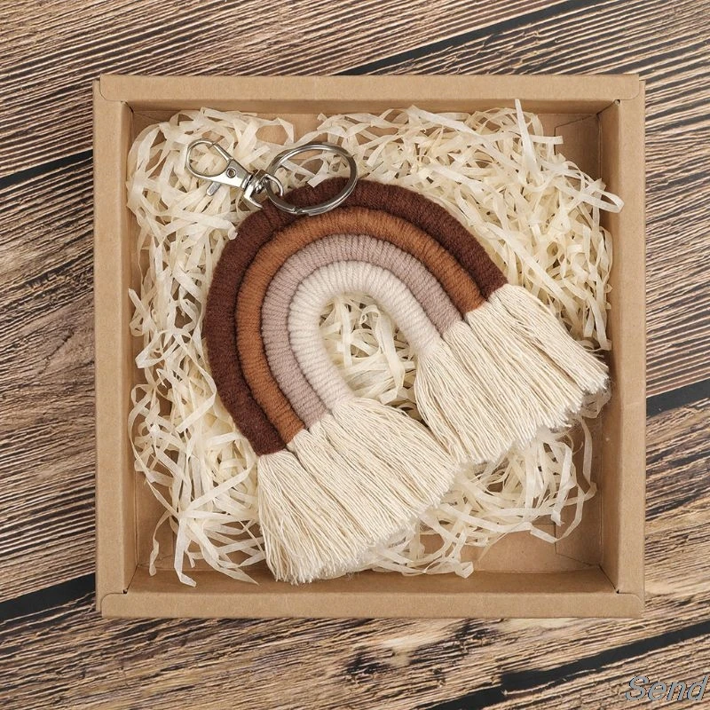 

Weaving Rainbow Keychains for Women Boho Handmade key Holder Keyring Macrame Bag Charm Car Hanging Jewelry Gifts