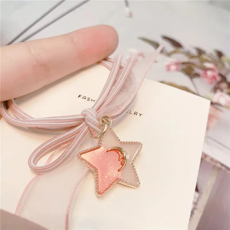 Простая маленькая свежая резинка для волос в Корейском стиле со звездами круглая