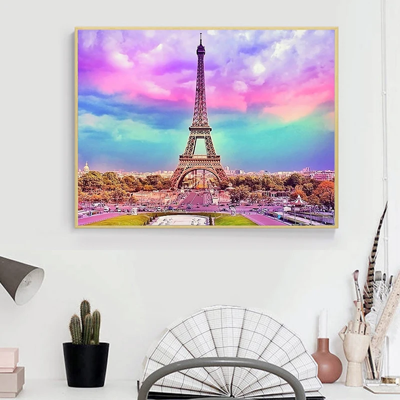 Романтический город влюбленные Париж Эйфелева башня Пейзаж HD Печать абстрактная