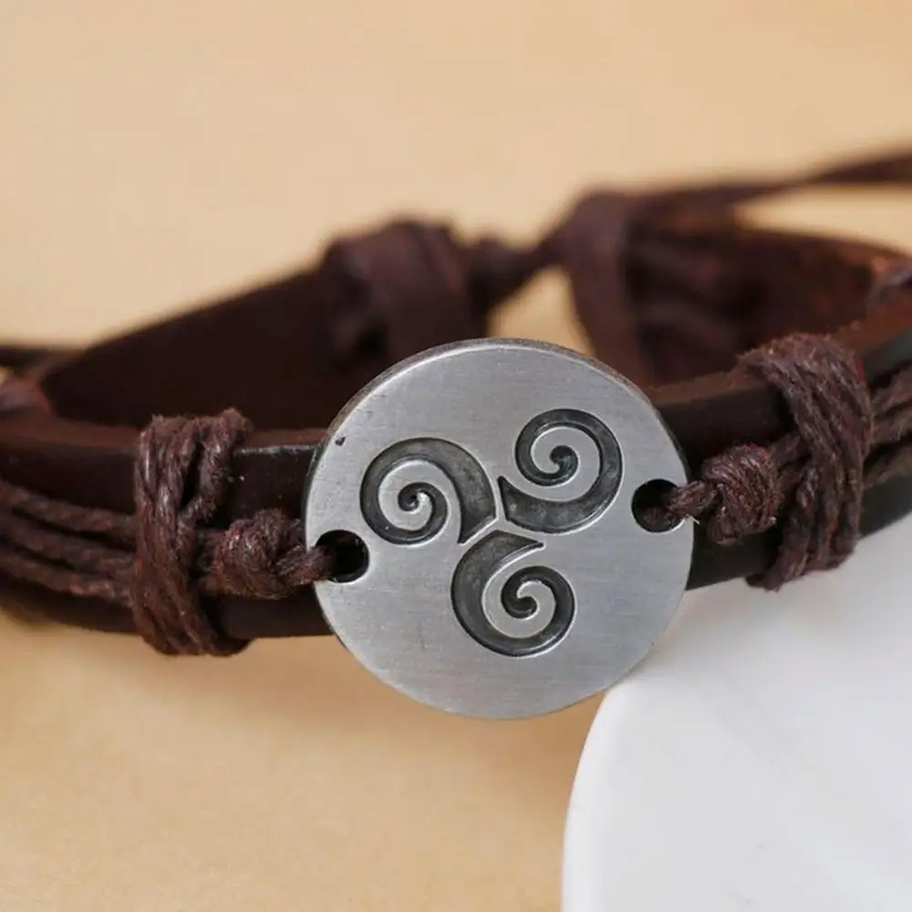 

Vintage Men Bracelet Spiral Round Charm Braided DIY Faux Leather Bracelet friendship bracelets accessories