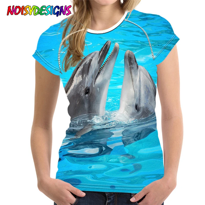 

NOISYDESIGNS 2021 Women T Shirt 3D Dolphin Shark Prints Woman Crop Tops Tees Shirts Novelty Female Shirt Feminine T-shirt