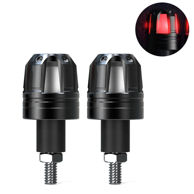 

2 Pcs Motorcycle Handlebar Grip Bar End Plugs with LED Lights Expanding Locking