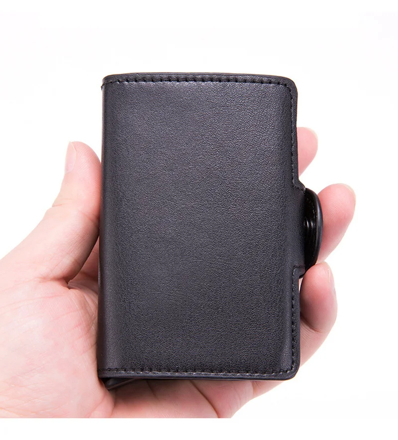 RFID защита мужской держатель для кредитных карт двойная алюминиевая коробка металлический корпус Crazy Horse кожаный Противоугонный ID дорожный кошелек для женщин