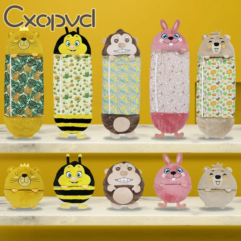 

Детский спальный мешок для девочек, теплый спальный мешок с подушкой, мягкий всесезонный детский подарок с мультяшными животными для мальч...