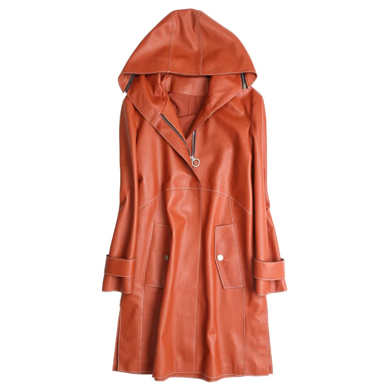 

Модное пальто из 100% овечьей кожи, Длинная зимняя и весенняя женская куртка, Корейская элегантная Ветровка из натуральной кожи, 8016