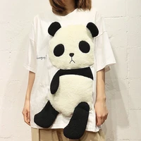 panda furry embroidery short sleeved t shirt ladies korean loose harajuku couple parent child clothing