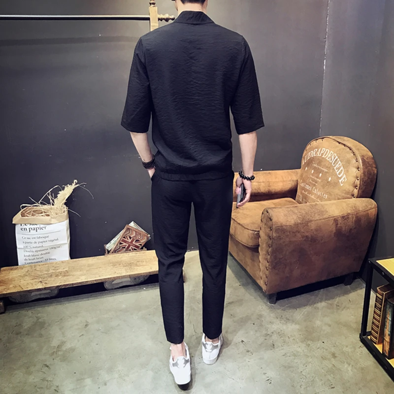 

2020 New Japanese Streetwear Kimono Shirt + Pants Men Set Causal Plain Shirt Men 2Pcs Tracksuit Sportswear Top Pants Suit XXXXXL