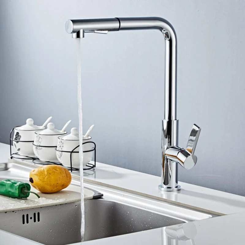 Смеситель для кухонной раковины с одной серебряной ручкой хромированный