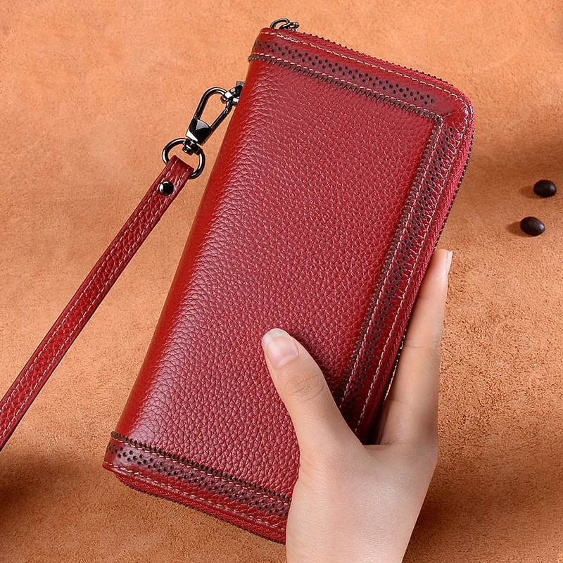 

Difenise New Fashion Genuine Top Layer Leather Wallet Purse Handbags for Women Luxury Brand Zipper Clutches With Retail Box