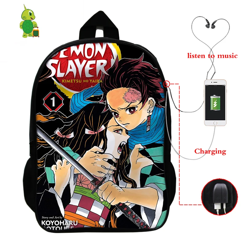 Demon Slayer: Kimetsu No Yaiba рюкзак USB зарядка Рюкзак для ноутбука аниме школьные сумки для подростков мальчик девочка путешествия рюкзак