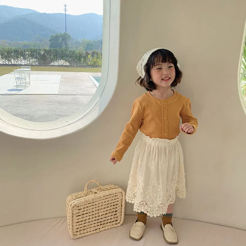 

MILANCEL 2021 Spring New Kids Clothes Skirt Korean Girl Sweet Embroidered Flower Skirt