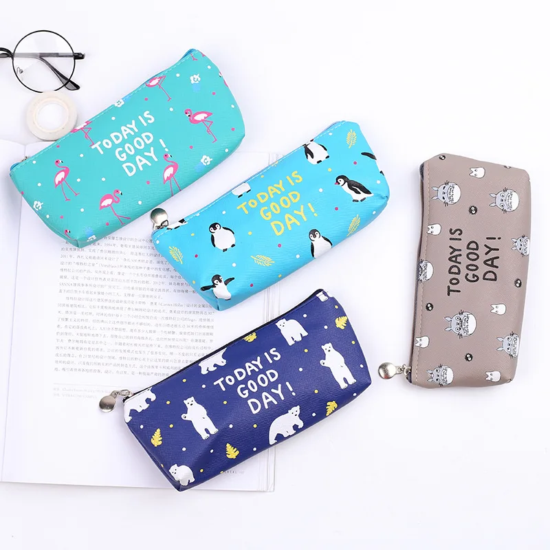 Кавайный чехол для карандаша кожаные школьные принадлежности с фламинго