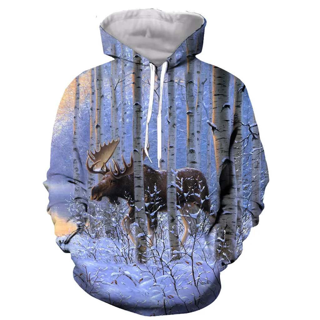 Забавные Животные MOOSE 3D печатных мужчин женщин с капюшоном толстовка модная графическая Толстовка Повседневная Уличная пуловер Толстовка