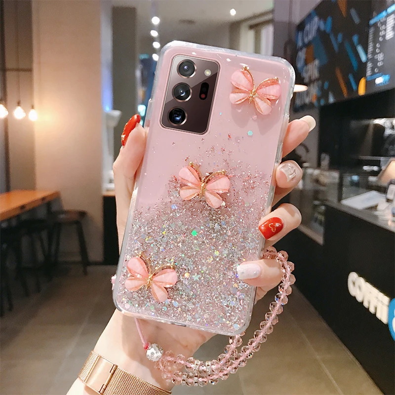 luxury bling glitter lanyard silicone phone case for samsung galaxy s22 s21 s20 fe s10 note 20 10 9 plus ultra thin strap cover free global shipping
