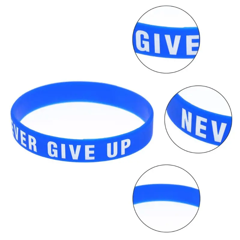 

Motivational Silicone Wristband Never Give Up Colored Lettering Inspirational Bracelet Elastic Sports Rubber Band Gifts