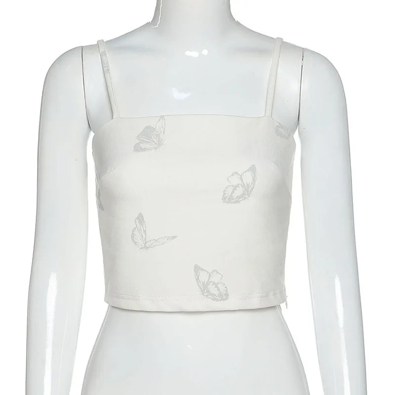 Женский светоотражающий топ на бретельках с принтом бабочек | Женская одежда