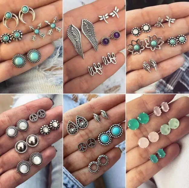 Винтажные шпильки геометрической формы Комплект сережек для женщин девочек 2018