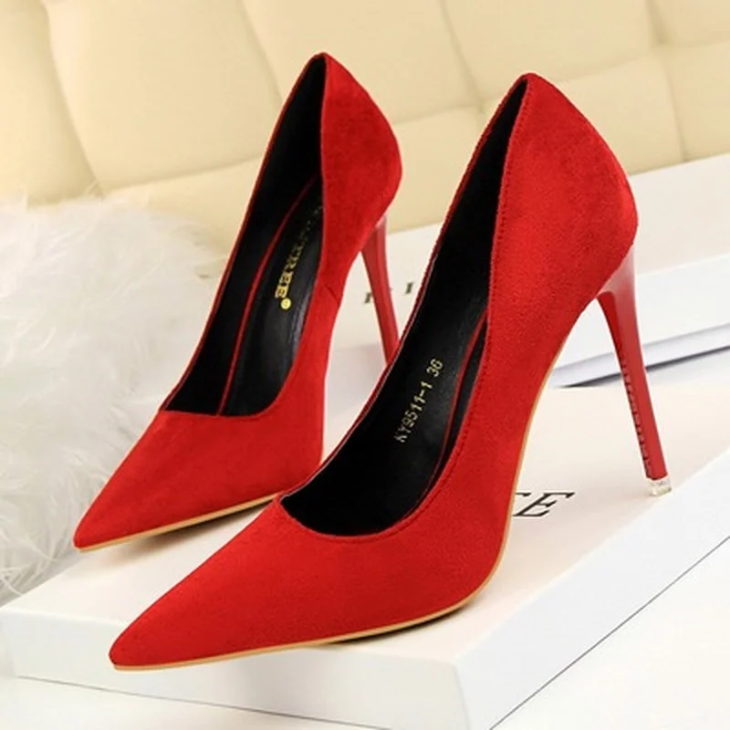 

Concise Ladies Shoes 2021 Red Wedding Shallow Women Pumps Solid Pointed Toe Fashion High Heels Shoes Woman