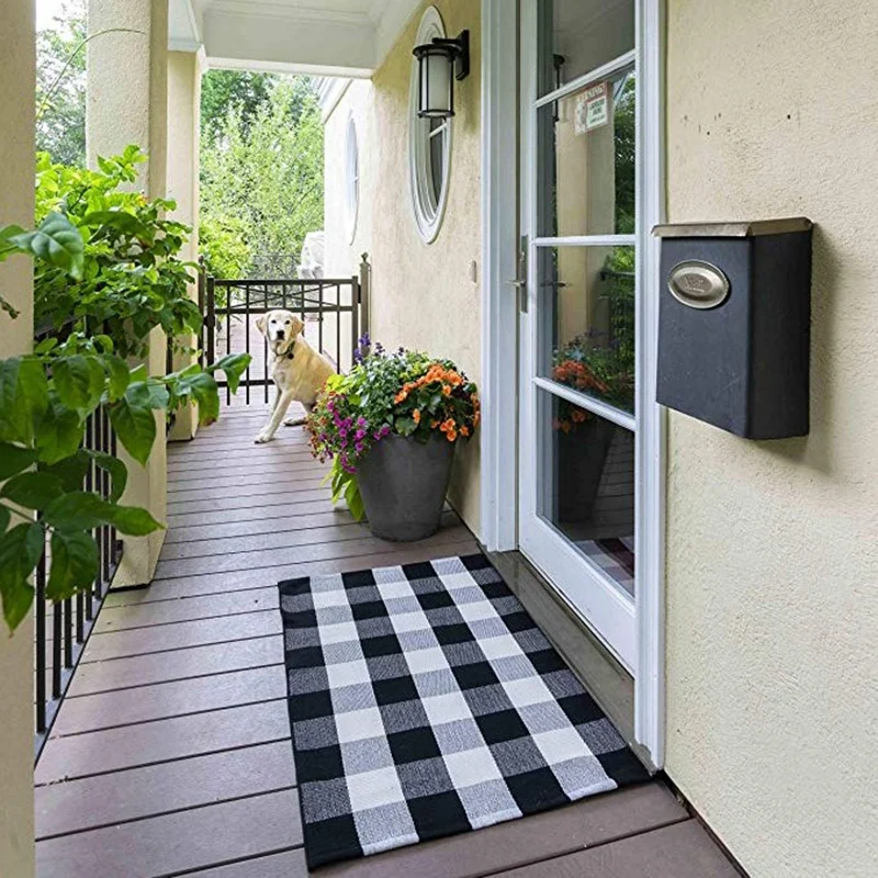 Хлопковый клетчатый коврик в стиле буйвола 27 5X43 дюйма моющиеся тканые уличные