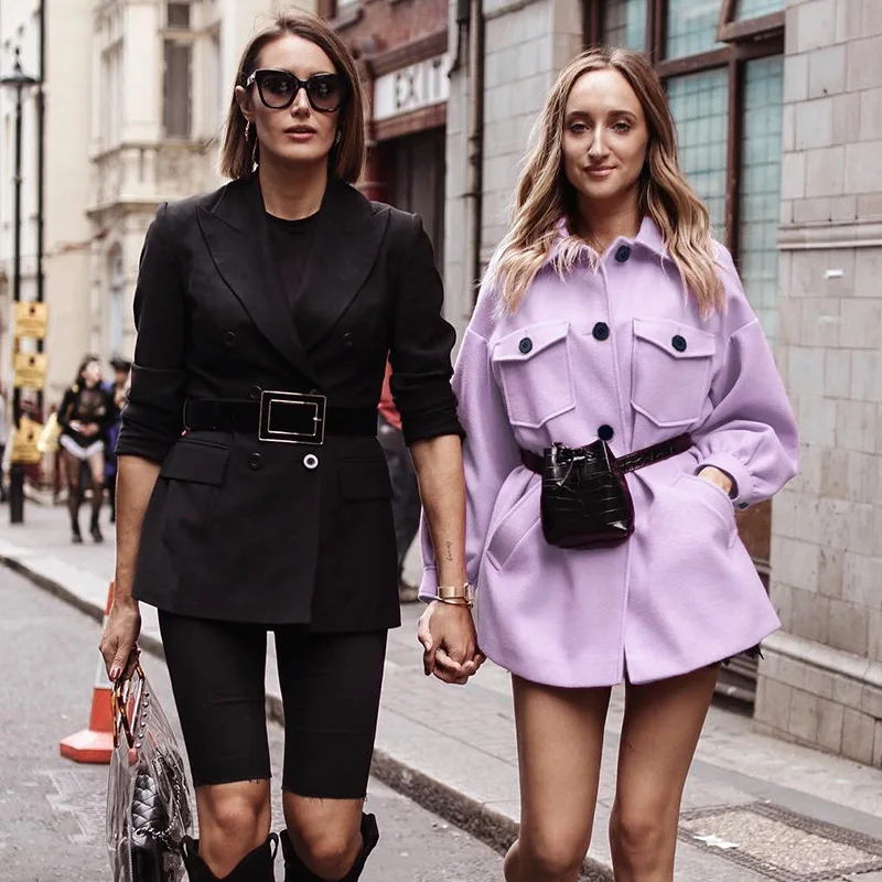 Осень-зима модная фиолетовая куртка пальто для женщин 2019 Ins хит однобортная с